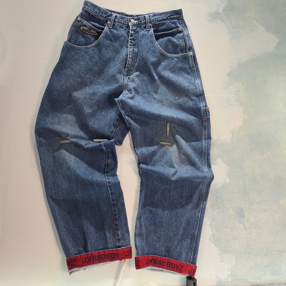 RARE VTG JV BAD BOYZ Baggy Jeans Men 34 Carpenter Blue Jackie Vital Red Tape USA